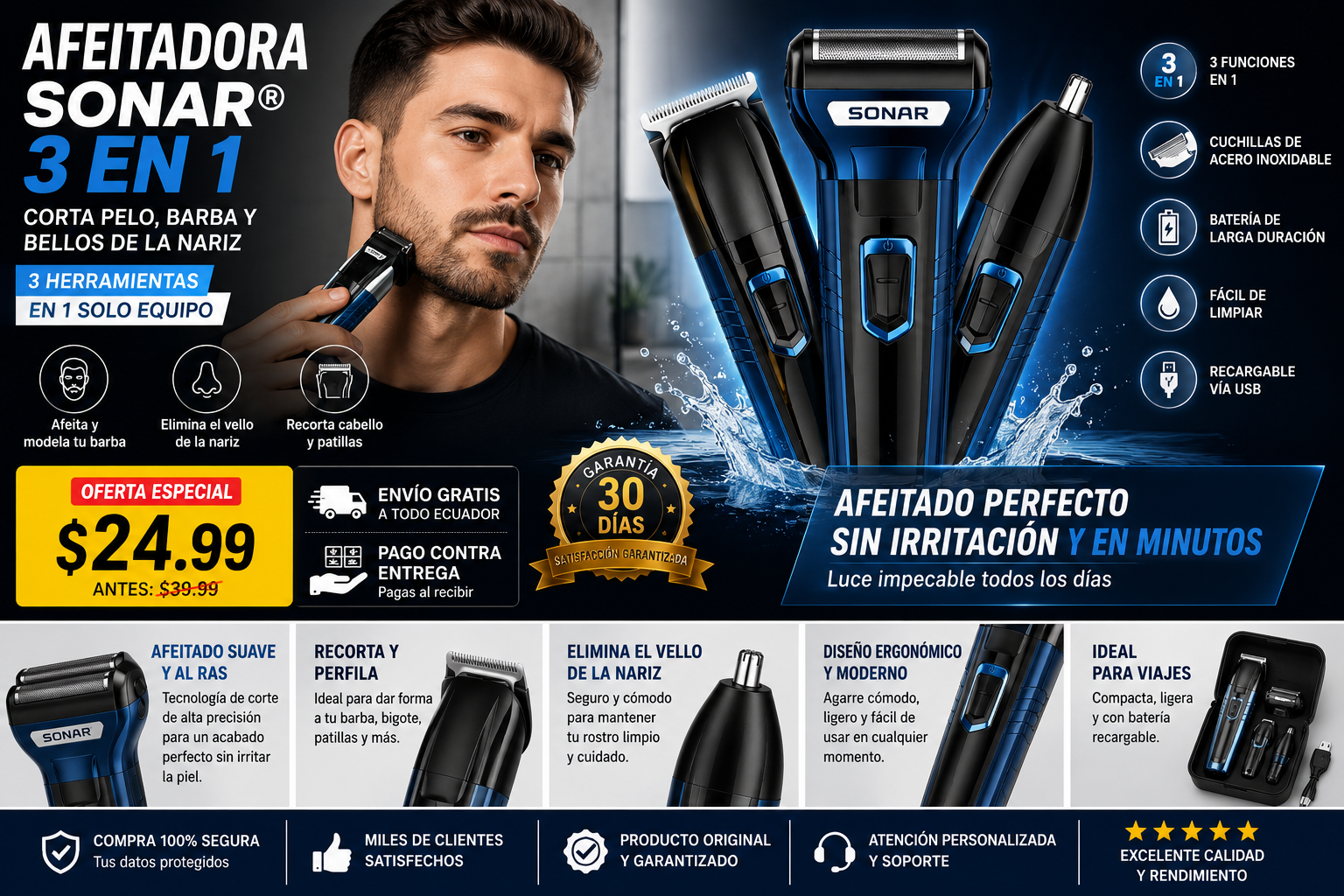 Cortadora Afeitadora Sonar 3 en 1